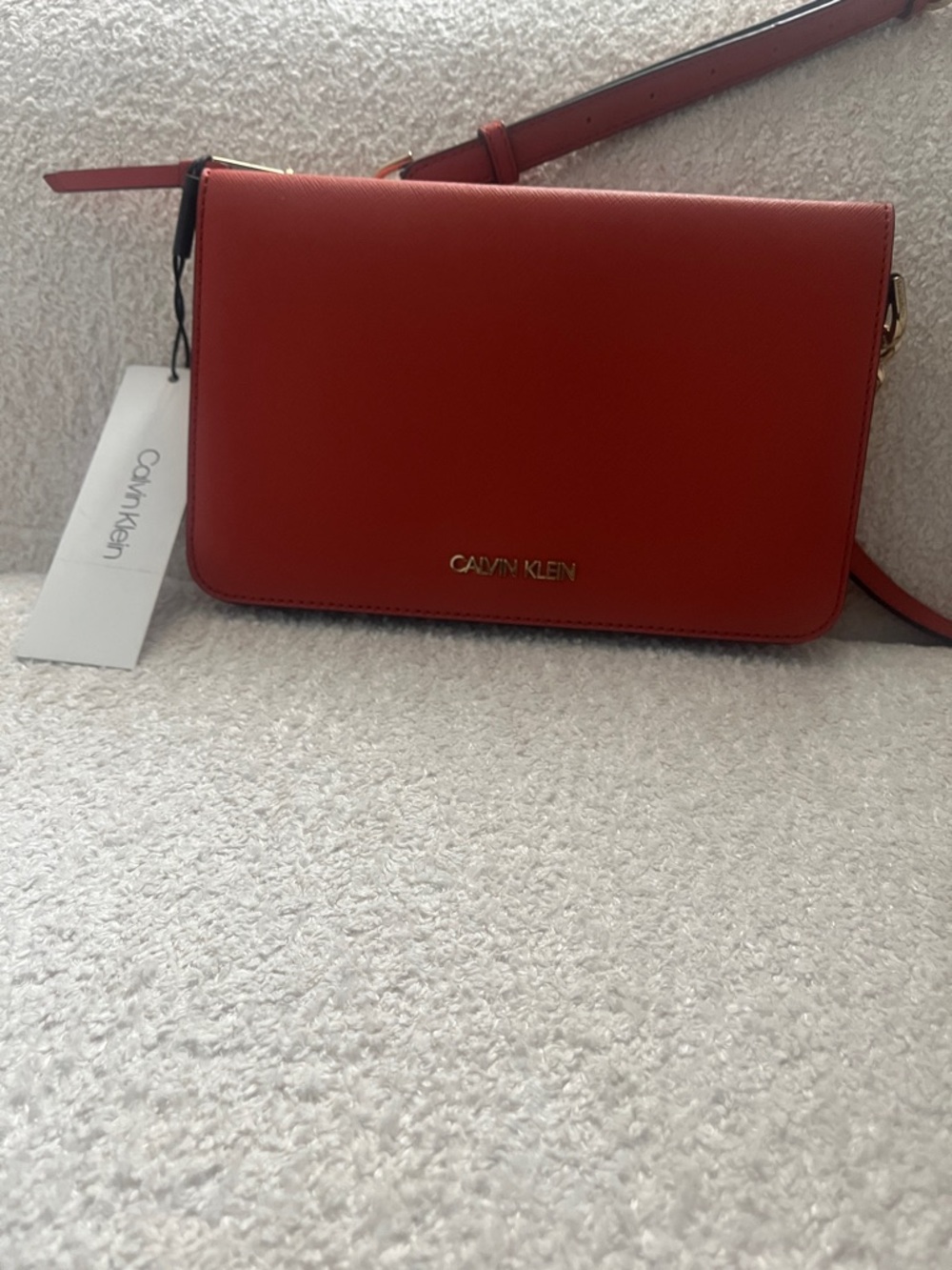 NWT Calvin Klein Clara Orange Crossbody Bag with Gold Logo and hardware